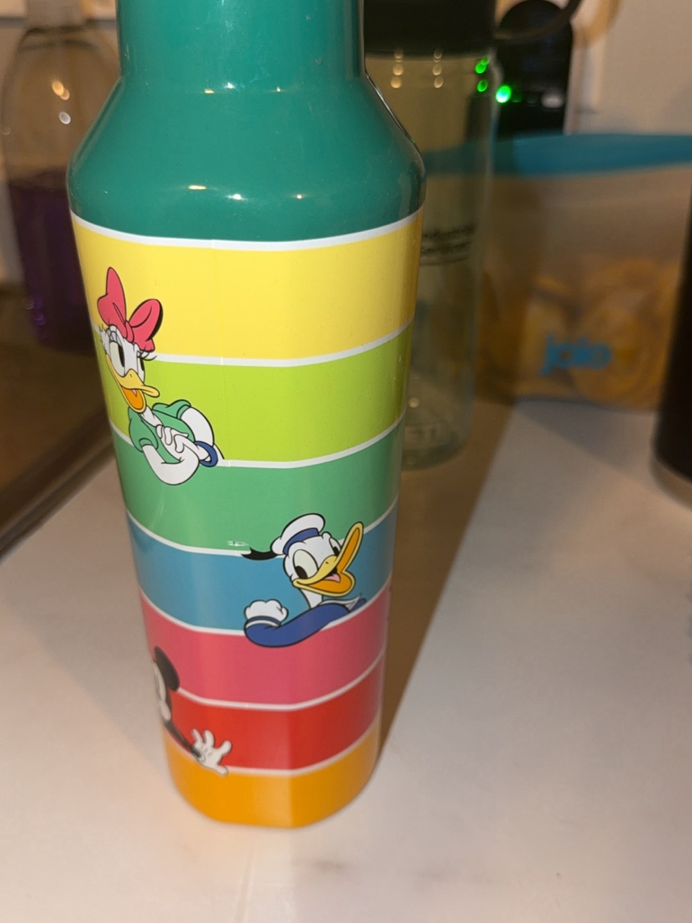Disney Striped Teal, Yellow & Pink Character Water Bottle